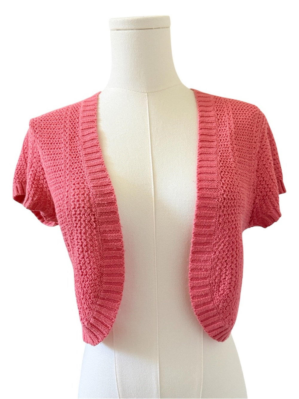 Cropped Knitted Open-Front Short-Sleeve Shrug